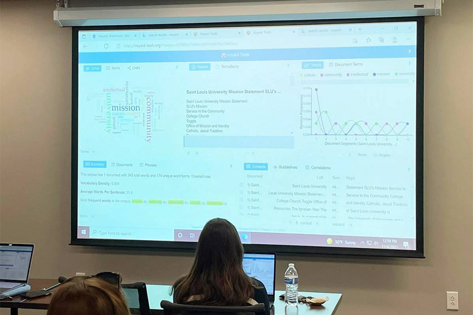 Digital humanities classroom Students view a projected image in a digital humanities classroom